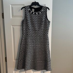 Anne Klein Black and White Jeweled Collar Patterned Aline Dress Size 12